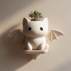 3D Printed Bat Cat Wall Planter | Gothic Animal Plant Holder