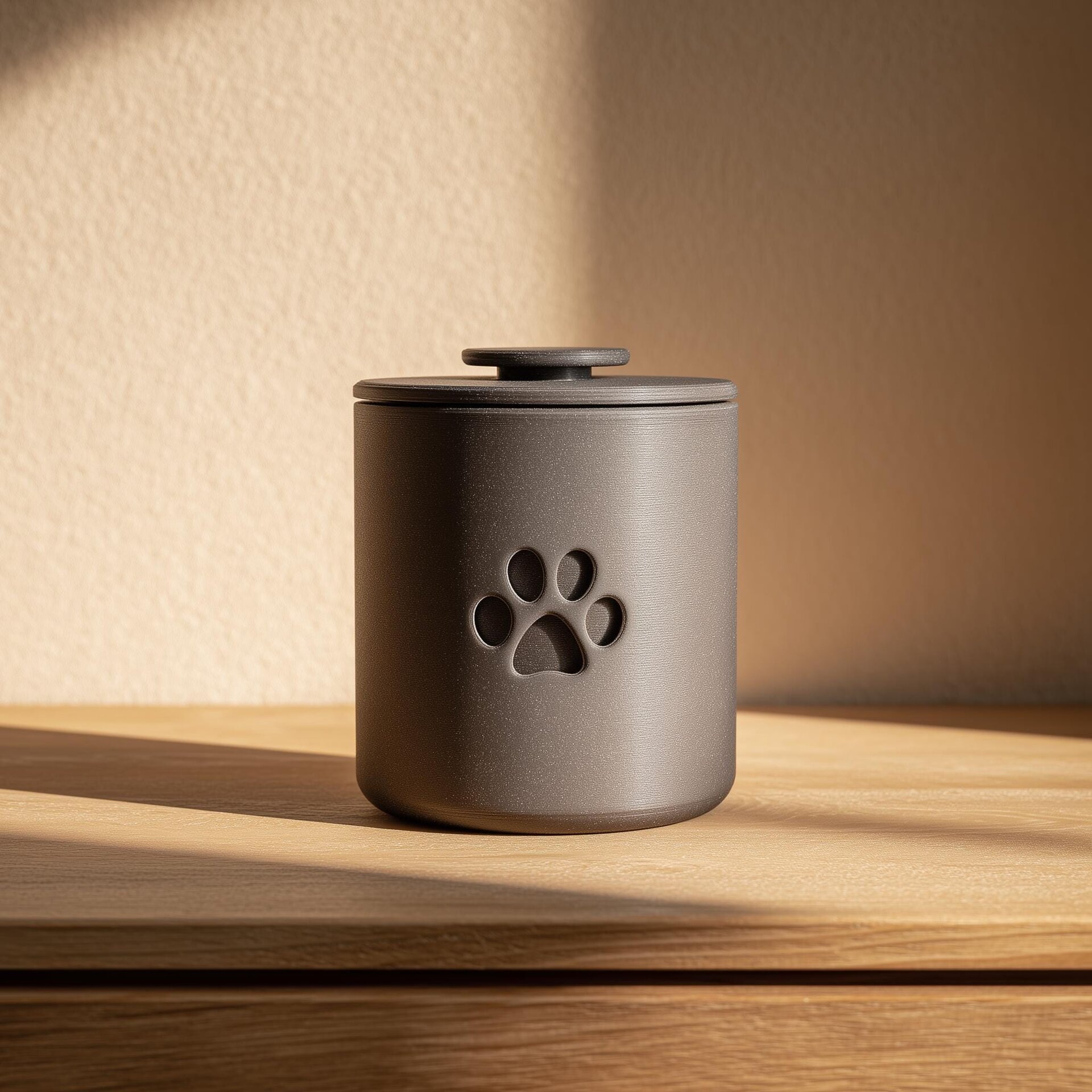 Cylindrical Pet Memorial Urn | 3D Paw Symbol