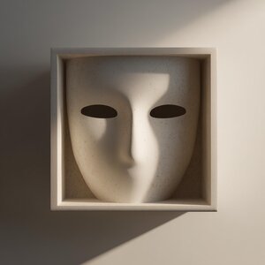 3D Printed Abstract Mask Wall Shelf | Sculptural Display Ledge
