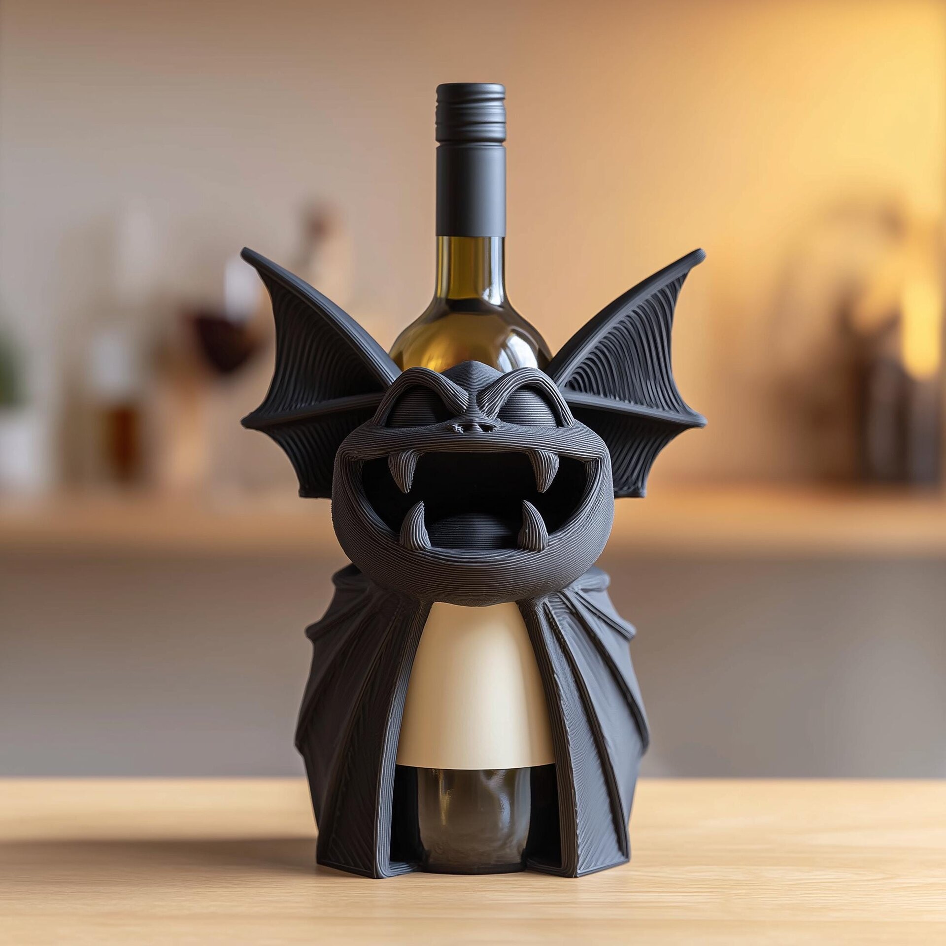 3D Printed Bat Monster Wine Bottle Holder | Gothic Display