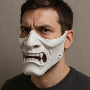 3D Printed White Oni Samurai Half Mask