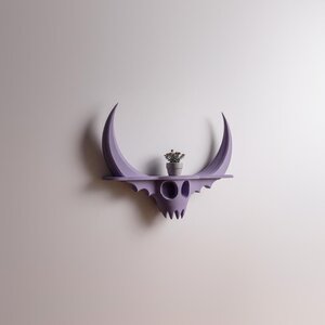 3D Printed Horned Fantasy Figure Wall Shelf | Gothic Ledge